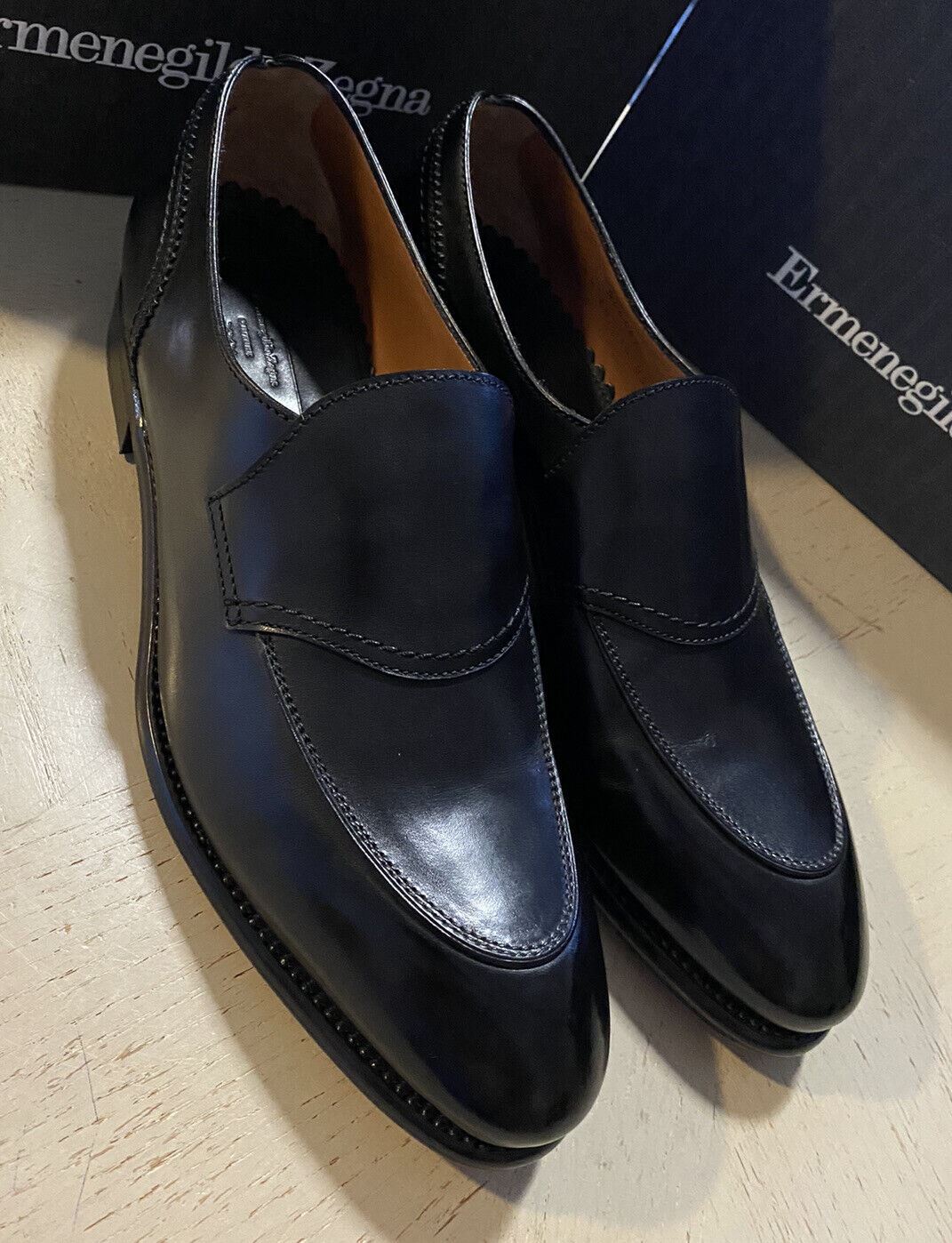 Neue 1250 $ Ermenegildo Zegna Couture Leder-Loafer-Schuhe Schwarz 9,5 US Italien