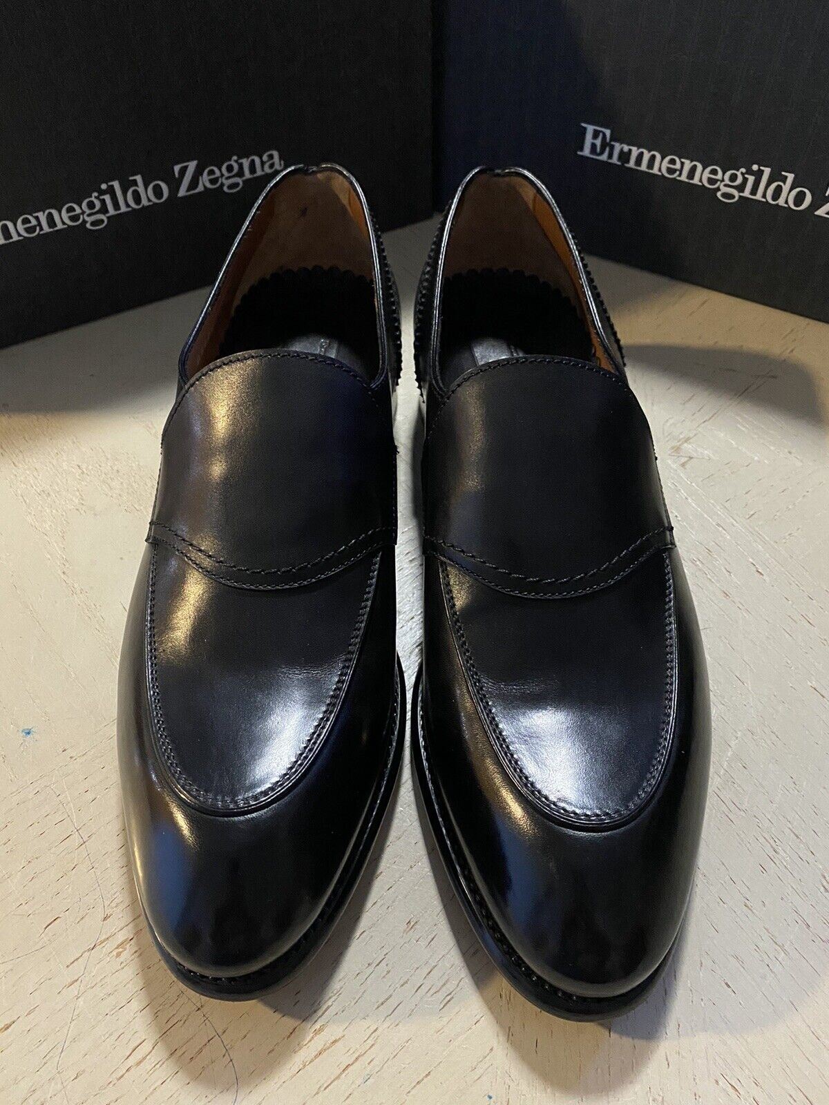 Neue 1250 $ Ermenegildo Zegna Couture Leder-Loafer-Schuhe Schwarz 9,5 US Italien