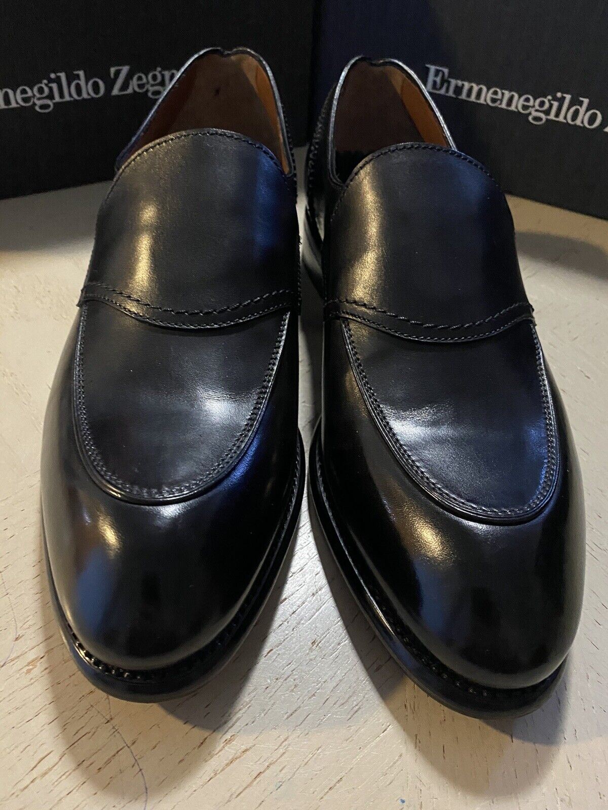 New $1250 Ermenegildo Zegna Couture Leather Loafers Shoes Black 9.5 US Italy