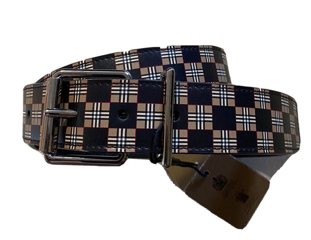 New Burberry Mack Check Leather Belt Beige 85/34 Italy