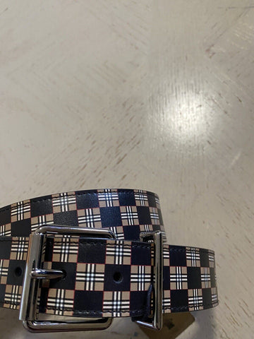 New Burberry Mack Check Leather Belt Beige 85/34 Italy