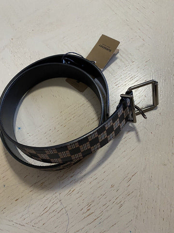 New Burberry Mack Check Leather Belt Beige 85/34 Italy