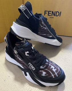 Neue $920 Fendi Herren Flow FF Vertigo Mix Media Sneakers Trasp. Schwarz 8 US/7 Fendi