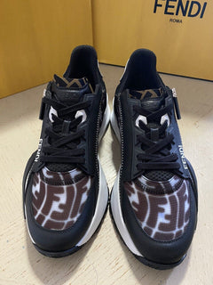 Neue $920 Fendi Herren Flow FF Vertigo Mix Media Sneakers Trasp. Schwarz 8 US/7 Fendi