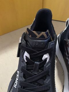 Neue $920 Fendi Herren Flow FF Vertigo Mix Media Sneakers Trasp. Schwarz 8 US/7 Fendi
