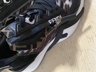 Neue $920 Fendi Herren Flow FF Vertigo Mix Media Sneakers Trasp. Schwarz 8 US/7 Fendi