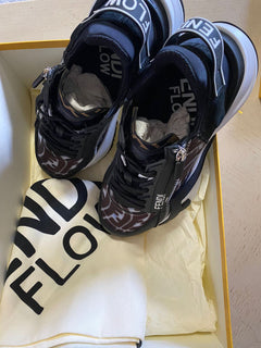 Neue $920 Fendi Herren Flow FF Vertigo Mix Media Sneakers Trasp. Schwarz 8 US/7 Fendi