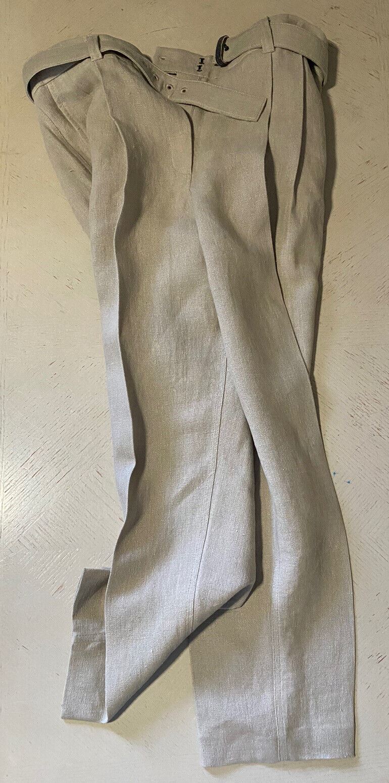 New $1995 Brunello Cucinelli Linen Soft Monili-Tab Pleated Pants Natural 46/10
