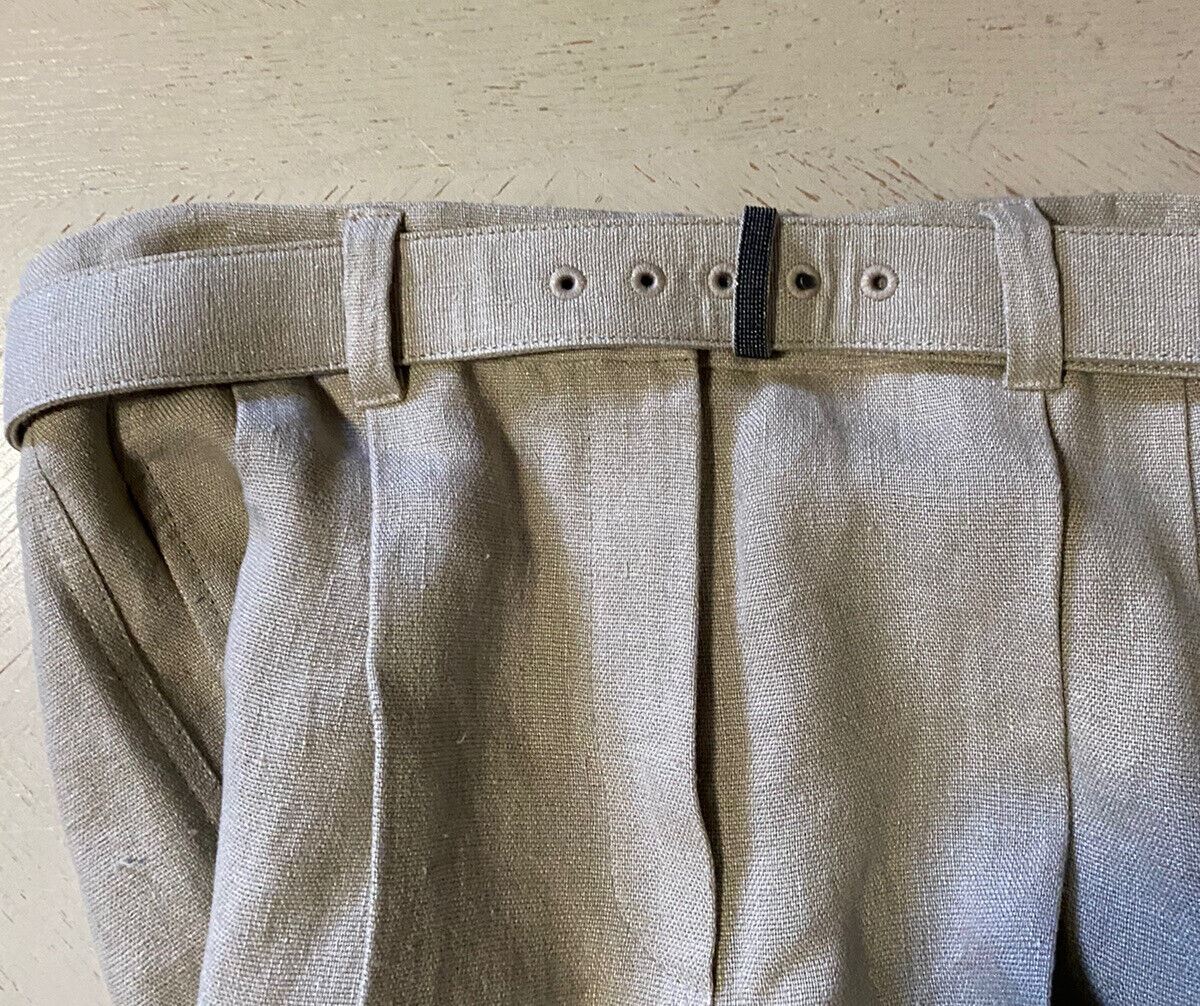 New $1995 Brunello Cucinelli Linen Soft Monili-Tab Pleated Pants Natural 46/10