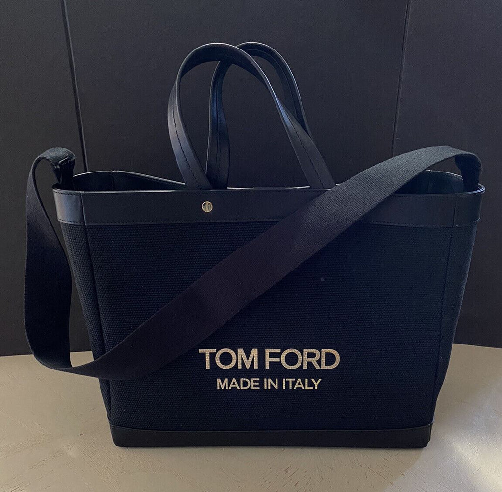 Neu $1590 TOM FORD Damen Canvas/Leder Logo Shopping Medium Tote Bag Schwarz