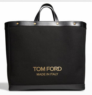 Neu $1590 TOM FORD Damen Canvas/Leder Logo Shopping Medium Tote Bag Schwarz