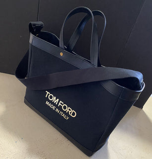 Neu $1590 TOM FORD Damen Canvas/Leder Logo Shopping Medium Tote Bag Schwarz