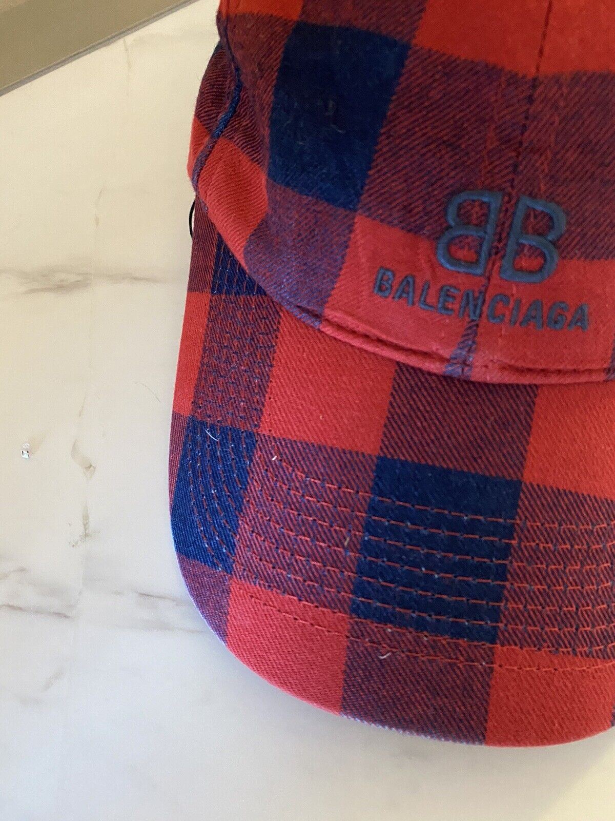 Neu mit Etikett: Balenciaga Flanell-Baseballmütze, Rot/Blau, Größe L, Italien