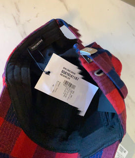 Neu mit Etikett: Balenciaga Flanell-Baseballmütze, Rot/Blau, Größe L, Italien