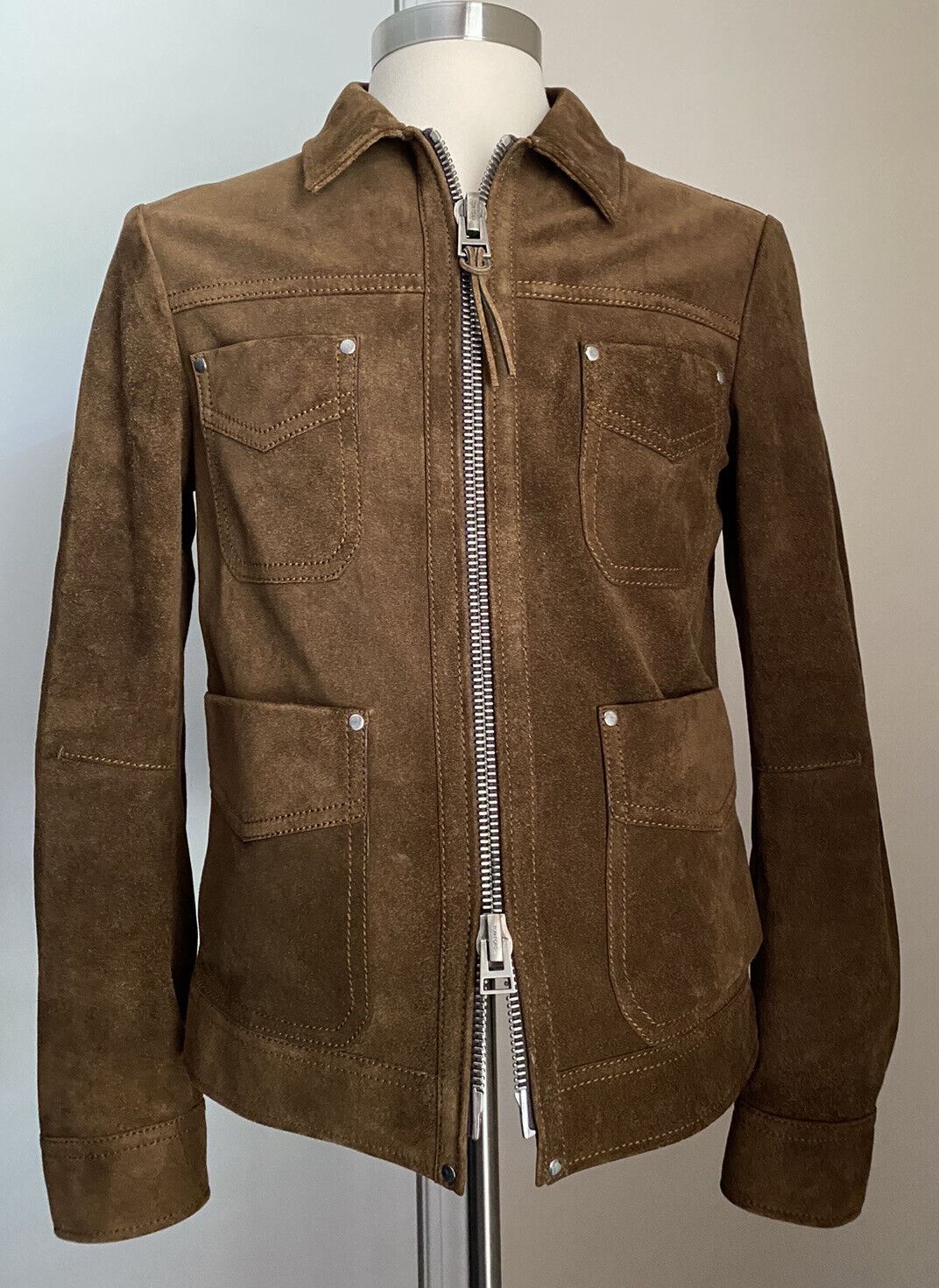 New $6590 TOM FORD Mens Slim Fit Suede Field Jacket Coat Brown 38 US/48 Eu Italy