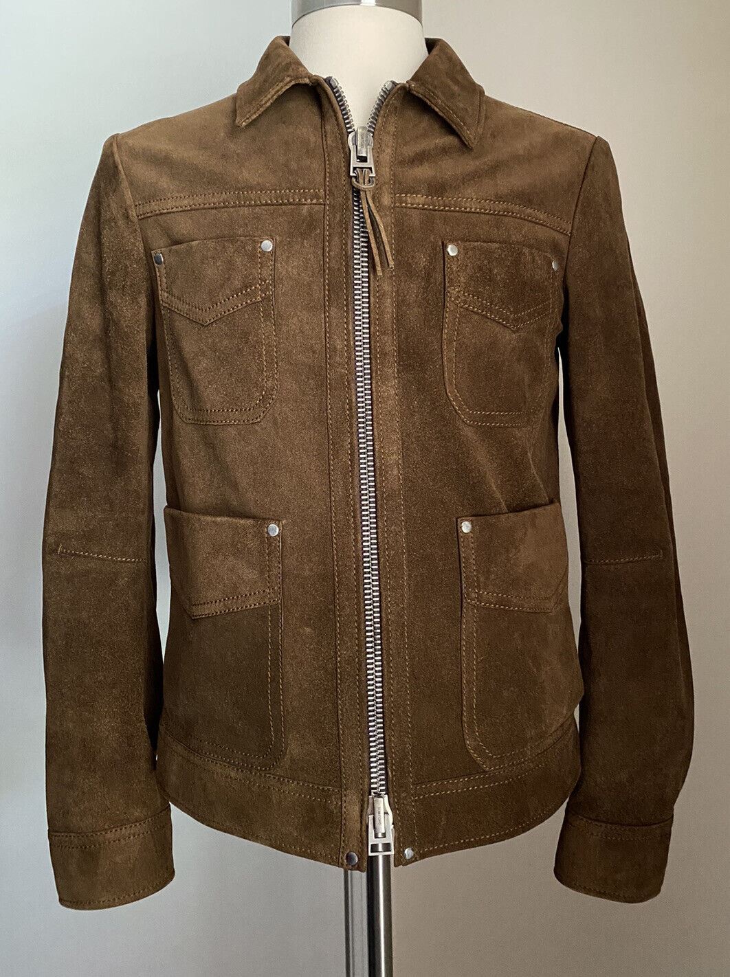 New $6590 TOM FORD Mens Slim Fit Suede Field Jacket Coat Brown 38 US/48 Eu Italy