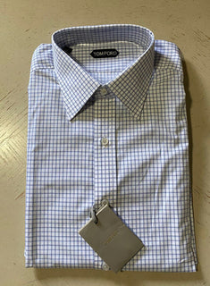 Neu 620 $ TOM FORD Herrenhemd Blau/Weiß Größe 17,5/44 Italien