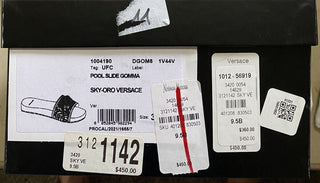 NIB 450 $ Versace Damen Medusa Rubber Pool Slides Sandale Himmelblau 9,5 US/39,5 Eu