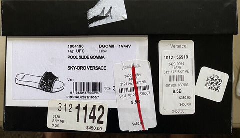 NIB 450 $ Versace Damen Medusa Rubber Pool Slides Sandale Himmelblau 9,5 US/39,5 Eu