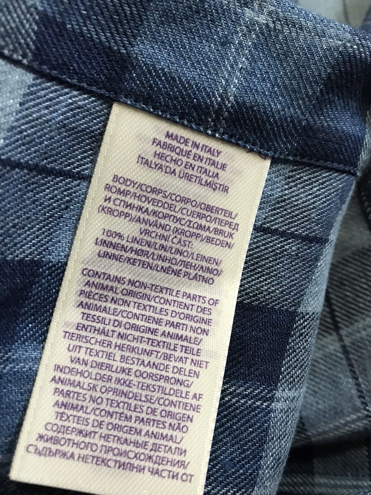 NWT &495 Ralph Lauren Purple Label Men Plaid Linen Shirt Navy S Italy