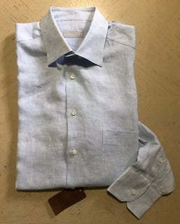 Neu mit Etikett: 750 $ Stefano Ricci Herren Leinenhemd LT Blau 16,5/42 Italien