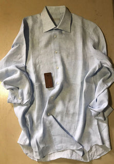 Neu mit Etikett: 750 $ Stefano Ricci Herren Leinenhemd LT Blau 16,5/42 Italien