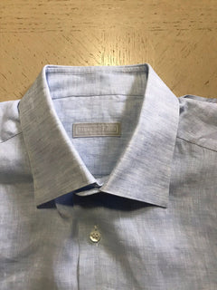 Neu mit Etikett: 750 $ Stefano Ricci Herren Leinenhemd LT Blau 16,5/42 Italien