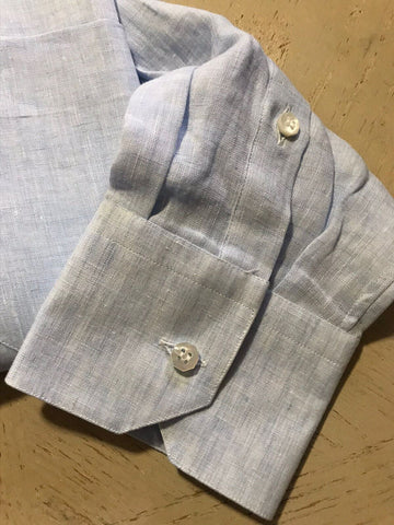 Neu mit Etikett: 750 $ Stefano Ricci Herren Leinenhemd LT Blau 16,5/42 Italien