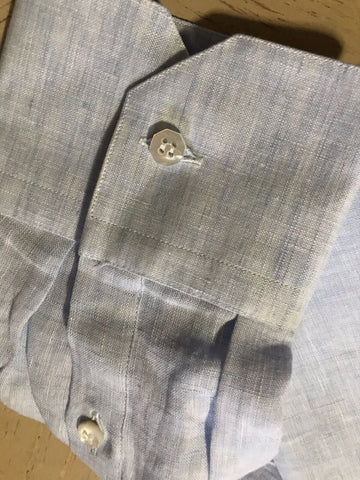 Neu mit Etikett: 750 $ Stefano Ricci Herren Leinenhemd LT Blau 16,5/42 Italien