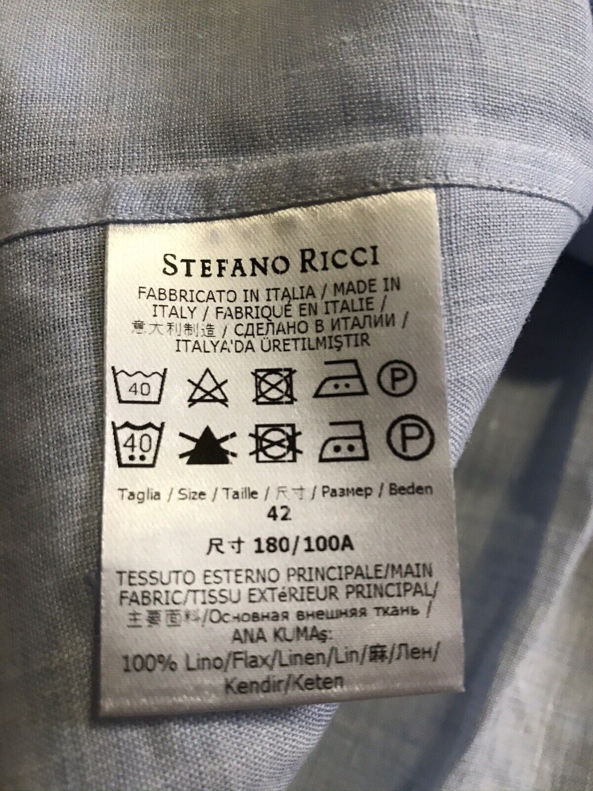 NWT $750 Stefano Ricci Men Linen Dress Shirt LT Blue 16.5/42 Italy