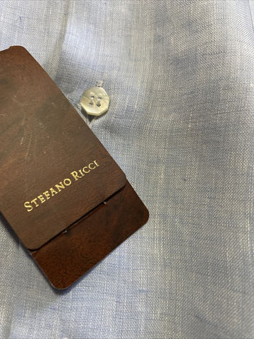 Neu mit Etikett: 750 $ Stefano Ricci Herren Leinenhemd LT Blau 16,5/42 Italien