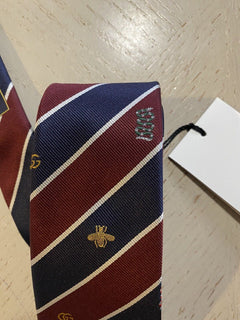 Neue Gucci Herren-Krawatte aus Seide mit GG-/Bienen-/Schlangenmuster, Marineblau/Burgunderrot, Italien
