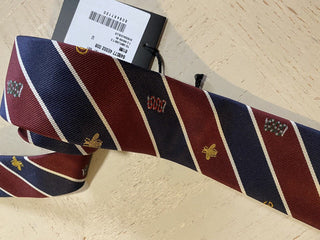 Neue Gucci Herren-Krawatte aus Seide mit GG-/Bienen-/Schlangenmuster, Marineblau/Burgunderrot, Italien