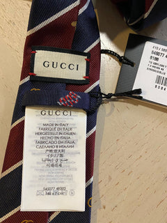 Neue Gucci Herren-Krawatte aus Seide mit GG-/Bienen-/Schlangenmuster, Marineblau/Burgunderrot, Italien