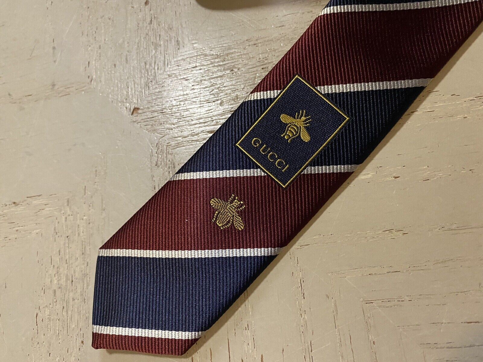 Новый мужской шелковый галстук Gucci с принтом GG/Пчела/Змея, темно-синий/бордовый, Италия