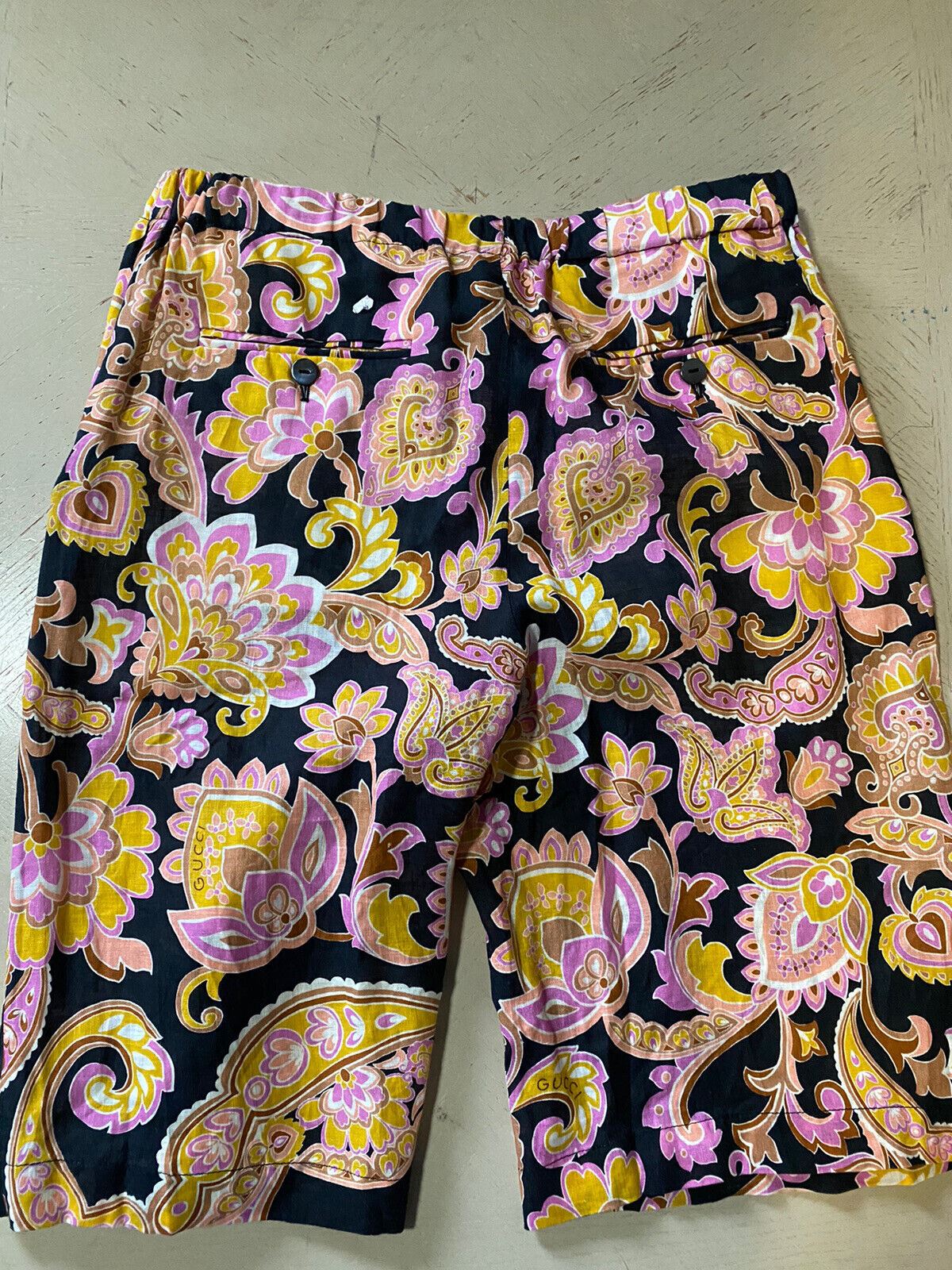 NWT Gucci Men’s Linen Gucci Monogram Short Pents Black/Pink/Beige 30 US/44 Eu