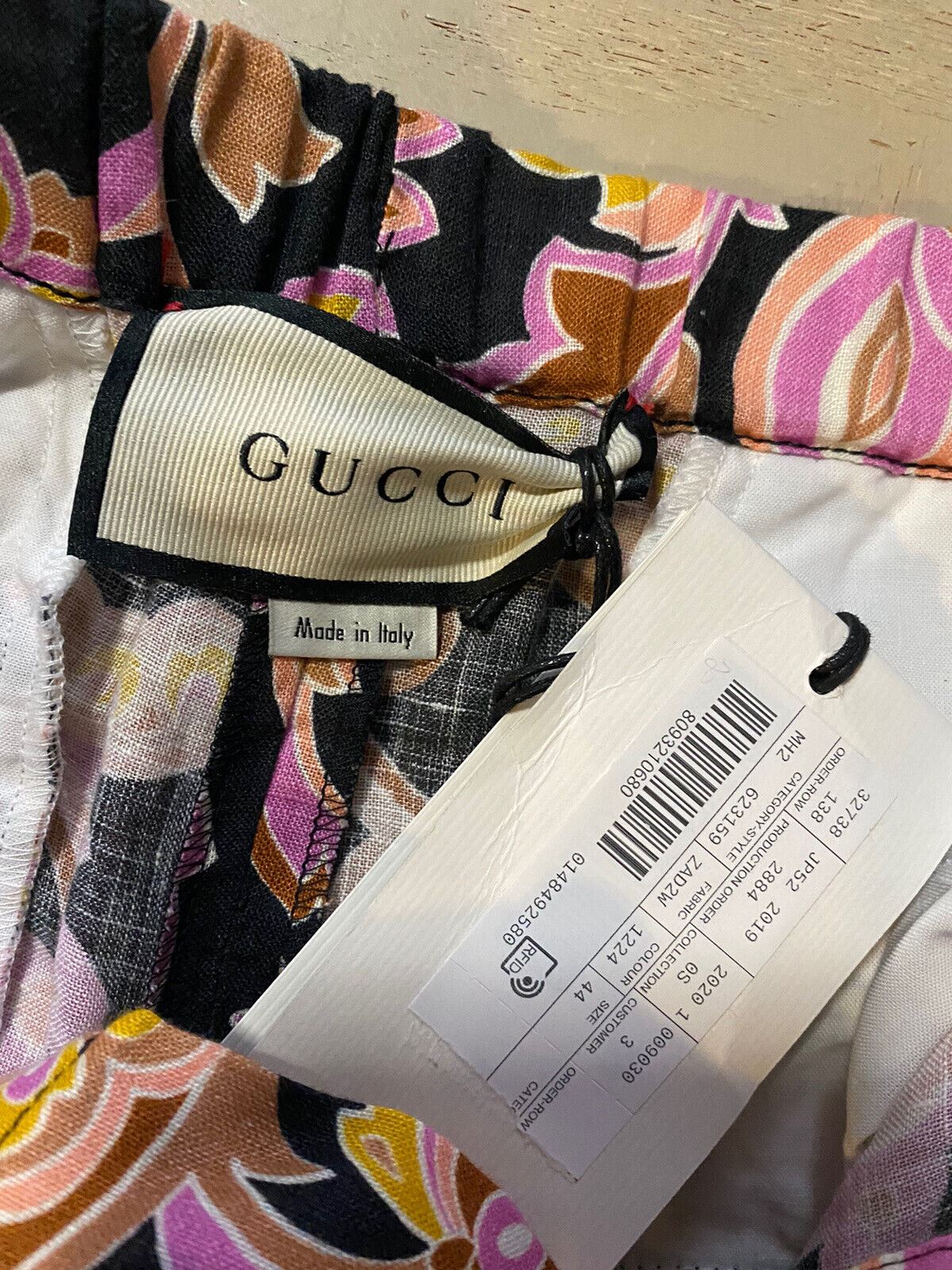 Мужские льняные шорты NWT Gucci Monogram черного/розового/бежевого цвета 30 США/44 ЕС