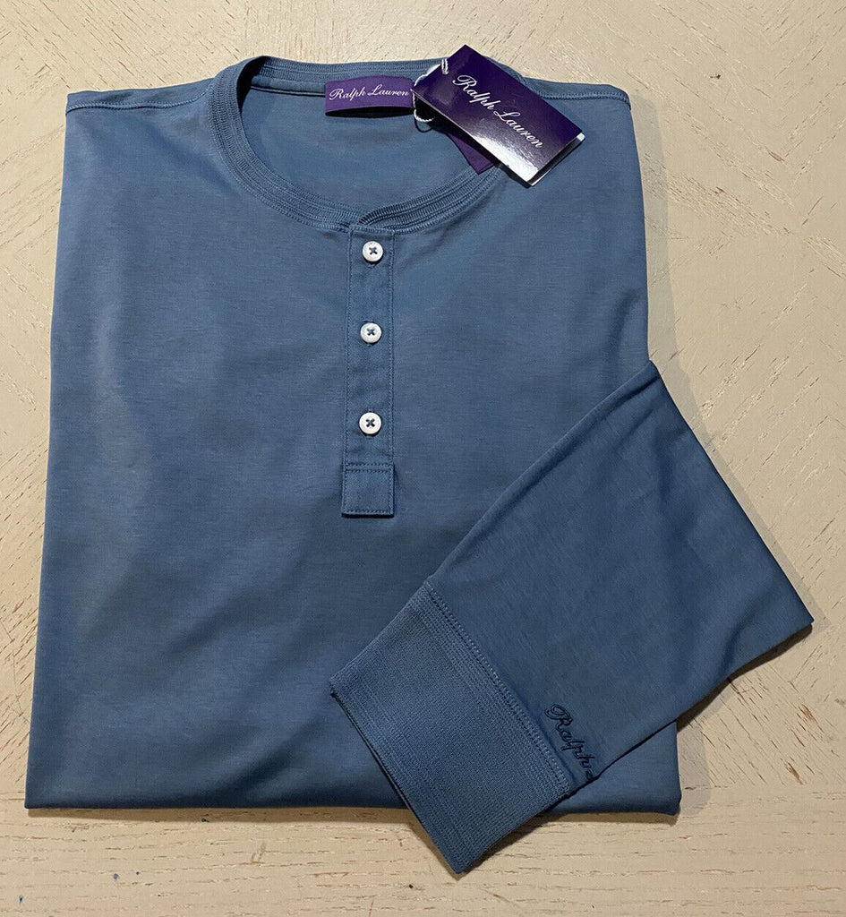 Neu mit Etikett: Ralph Lauren Purple Label Herren-Henley-Hemd, einfarbig, Blau, Größe L
