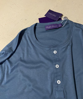 Neu mit Etikett: Ralph Lauren Purple Label Herren-Henley-Hemd, einfarbig, Blau, Größe L