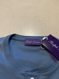 Neu mit Etikett: Ralph Lauren Purple Label Herren-Henley-Hemd, einfarbig, Blau, Größe L