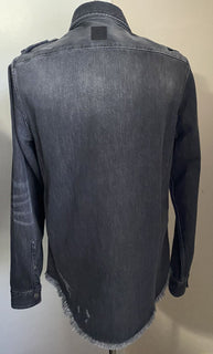 Neu mit Etikett: 1.395 $ Balmain Herren-Denim-Sportjeanshemd mit rohem Saum, Schwarz, 40/15,5 (M)