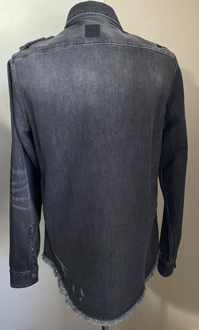 NWT $1395 Balmain Men's Raw-Hem Denim Sport Jeans Shirt Black 40/15.5 ( M )