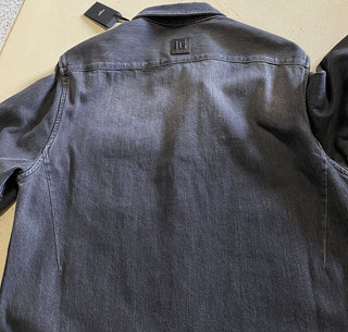 Neu mit Etikett: 1.395 $ Balmain Herren-Denim-Sportjeanshemd mit rohem Saum, Schwarz, 40/15,5 (M)