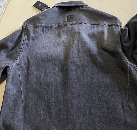 NWT $1395 Balmain Men's Raw-Hem Denim Sport Jeans Shirt Black 40/15.5 ( M )