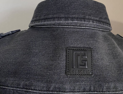 NWT $1395 Balmain Men's Raw-Hem Denim Sport Jeans Shirt Black 40/15.5 ( M )