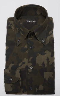 Neu $735 TOM FORD Herren-Tarnanzughemd Grün/Fächer 40/15 3/4 Schweiz
