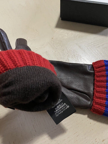 NWT $1280 Gucci Women Soft Leather/Cashmere Gloves DK Brown Size L Italy