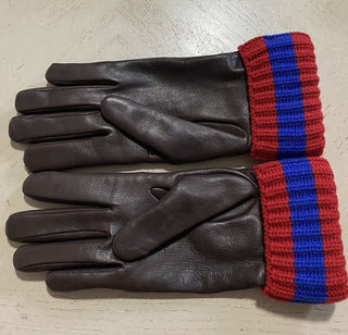 Neu mit Etikett: 1280 $ Gucci Damen-Handschuhe aus weichem Leder/Kaschmir DK Braun Größe L Italien