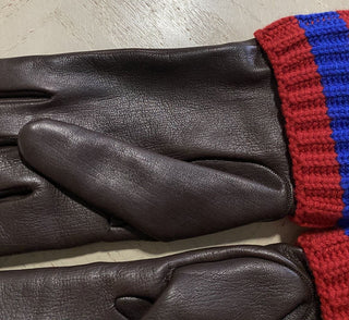 Neu mit Etikett: 1280 $ Gucci Damen-Handschuhe aus weichem Leder/Kaschmir DK Braun Größe L Italien