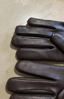 Neu mit Etikett: 1280 $ Gucci Damen-Handschuhe aus weichem Leder/Kaschmir DK Braun Größe L Italien